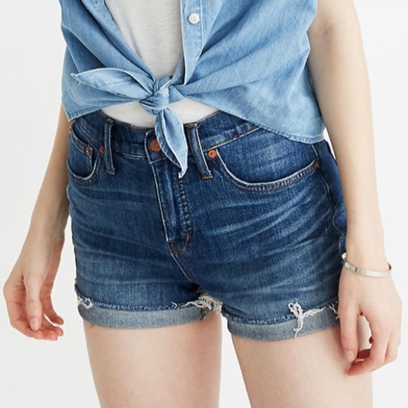 Madewell Glenoaks Wash Blue Rolled Cutoff Edition High-Rise Denim Shorts EUC 25 - Picture 1 of 10